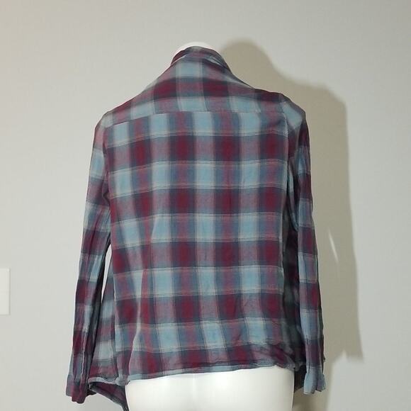 En Creme Plaid Open front Cardigan with Fringe - Picture 8 of 12